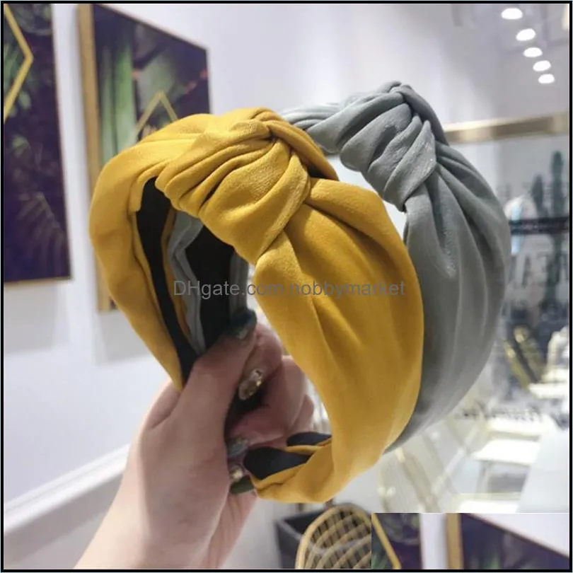 High-end hair accessories women`s solid color wide-brimmed middle knotted headband headband fashion girl hair band headwear