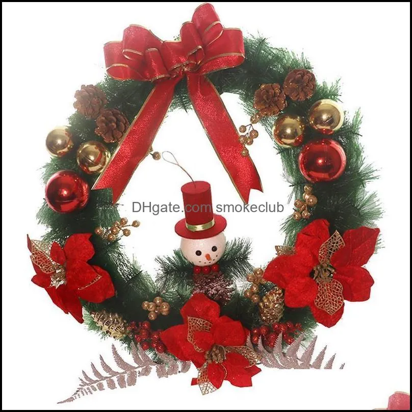 Decorative Flowers & Wreaths 50cm Christmas Wreath DIY Fake Pine Needle Ball Bow Flower Wedding Decoration For Home Year Door Wall