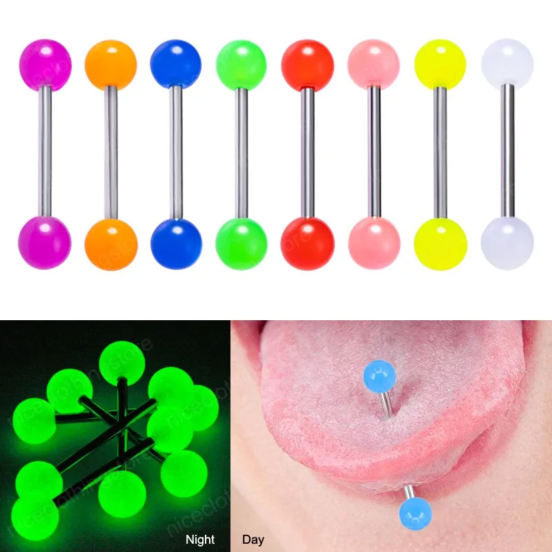 Brilho no anel de língua acrílica escura Piercing Piercing Barbell Barbell Luminoso Cartilagem Tragus Bar para mulheres Jóias Corporais