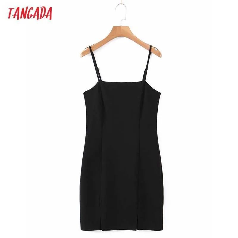 Tangada Kvinnor Svart Pencil Dress Strap Justera Ärmlös Backlös Sommar Fashion Lady Dresses Robe 8H38 210609