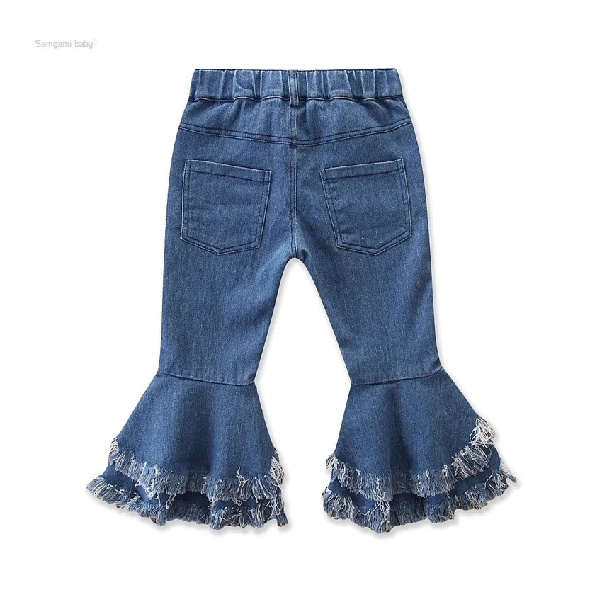 DHL Ins Baby Girls Flare Trousers Denim Tassels Jeans Leggings Tights Kids Designer Clothes Pant Fashion Children