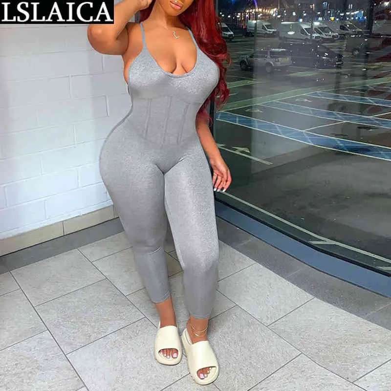 Romper Backless Solid Color High Waist Sling Sexy Dzianiny Kombinezony Dla Kobiet Streetwear Casual Moda Kombinezony i pajaciki 210520