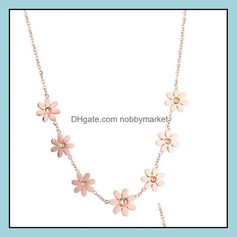 Korean version small  seven flowers daisy Bracelet Anklet women fashion titanium steel 18k rose gold flower hand jewelry