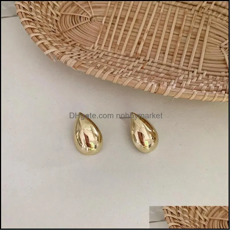 New Korea Gold Silver Color Metal Geometric Semicircle Bend Water Drop Glossy Stud Earrings for Women Girls Jewelry