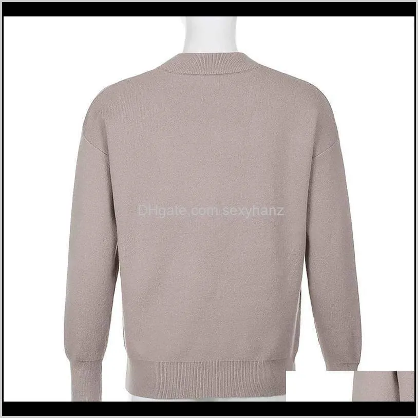 autumn winter new woman sweaters preppy style light brown v neck diamond knitted sweater casual loose long sleeved top