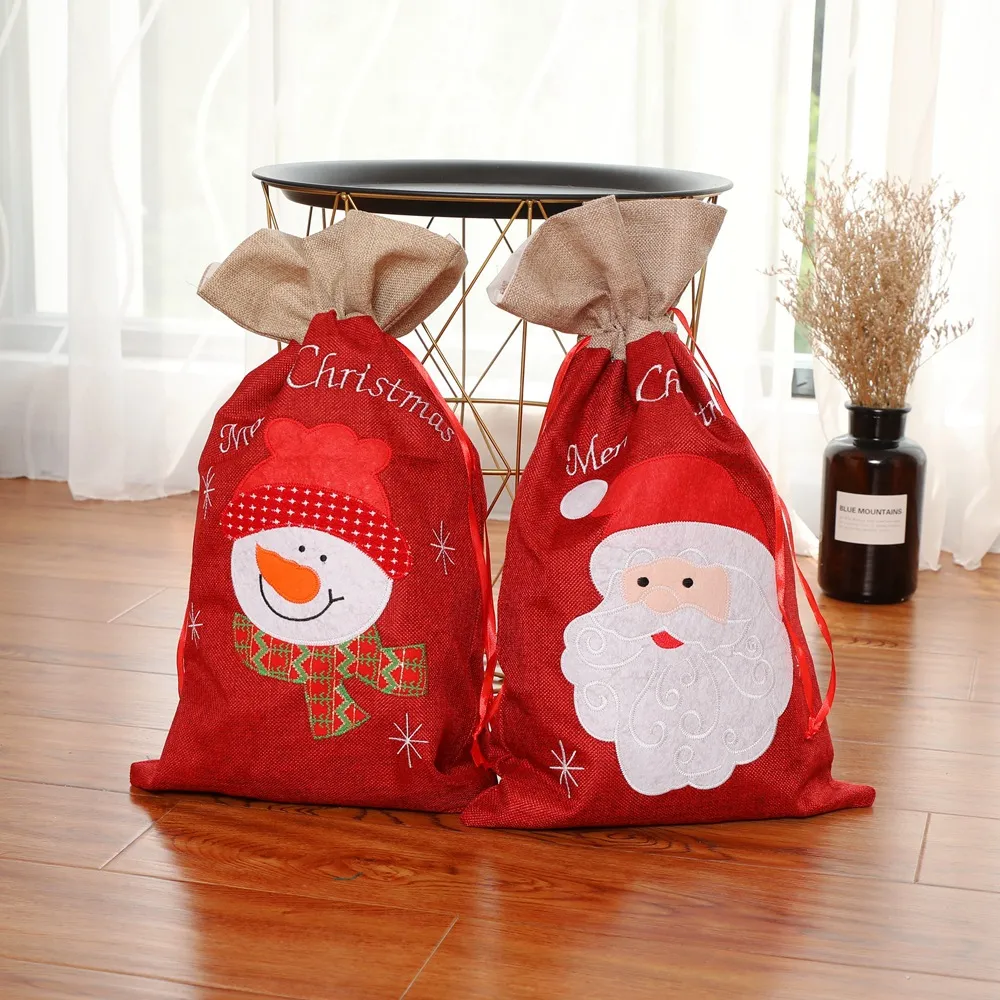 Noël Cordon Bonbons Cadeaux Sacs Bonhomme De Neige Santa Sack Sac À Dos Xmas Nouvel An Fête Fournitures Faveurs 55 * 32 cm KDJK2109