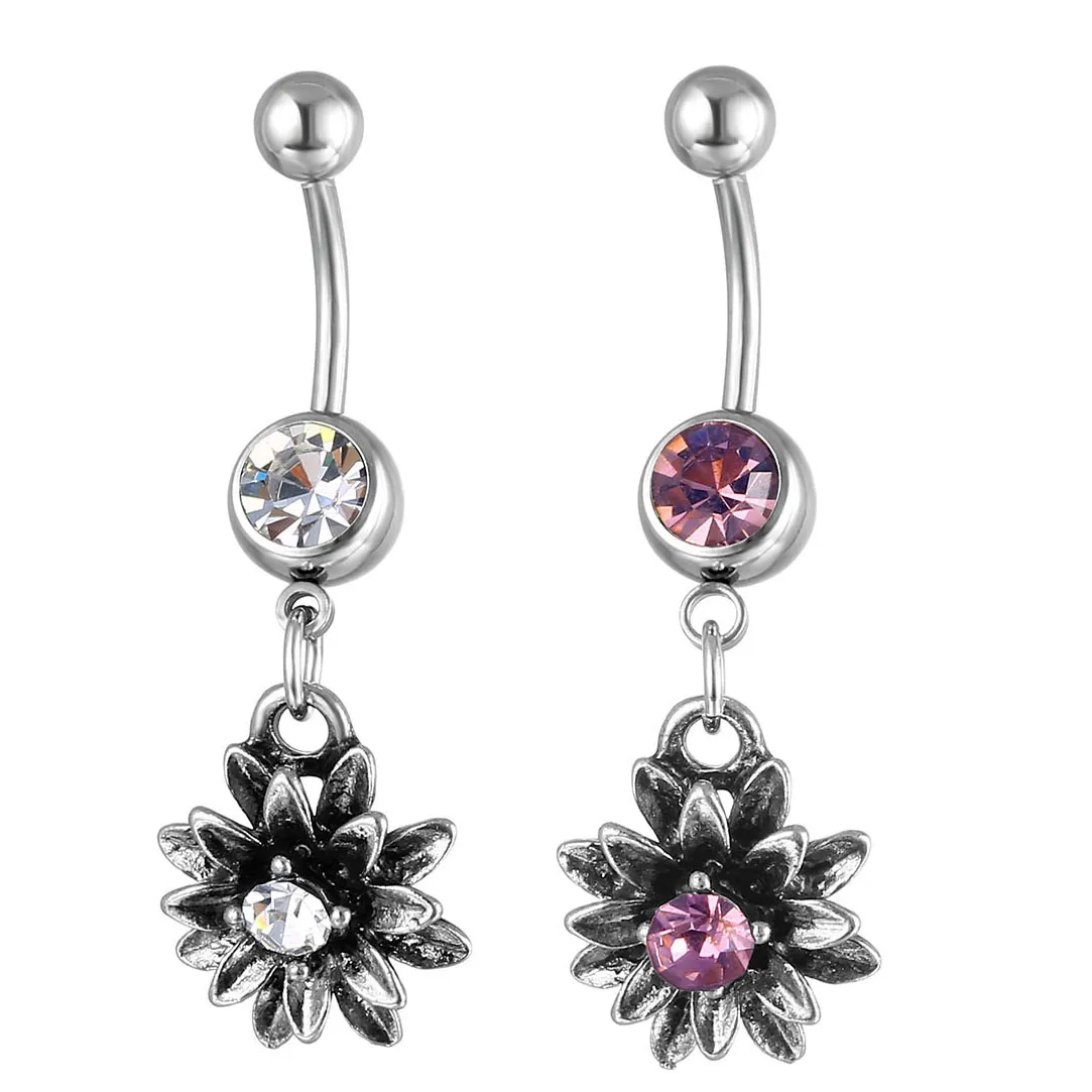 YYJFF D0697 anneau de nombril fleur, mélange de couleurs 14GA 10MM, bijoux de perçage pour le corps