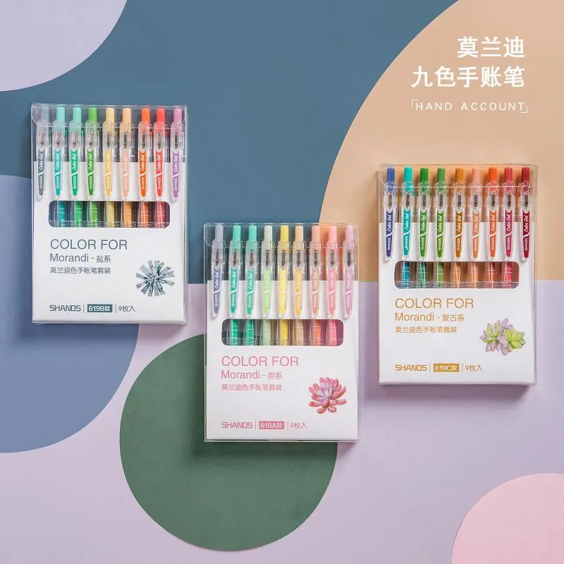 Markeerders Morandi Retro Hand Set Kleur Multi-Color Account Druk op Type Gel Pen Briefpapier