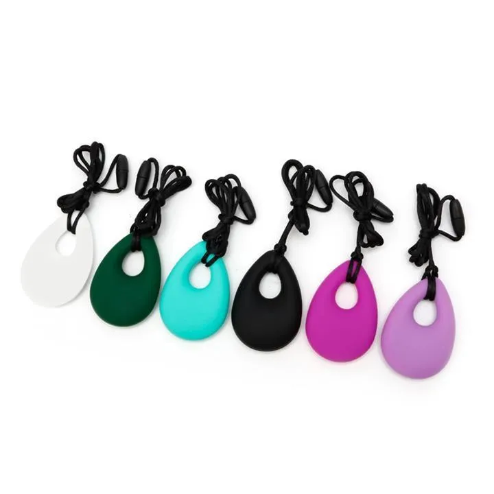 2021 Groothandel Baby bijtring Speelgoed Silicone Teardrop Hanger Baby Tandsondjes Ketting Bijtring Autisme Sensory Kauwen Baby Chew Toy