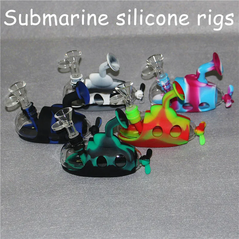 Tuyaux d'eau sous-marins Narguilé Silicone Dab Rig Verre Huile Rigs barboteur d'herbes avec bol silicone Bong Mini Recycleur Tuyau