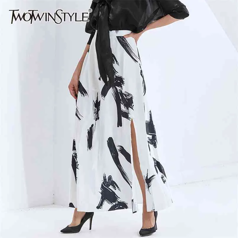 Jupe de couleur imprimée pour femmes taille haute grande taille maxi jupes décontractées vêtements de mode féminine automne 210521