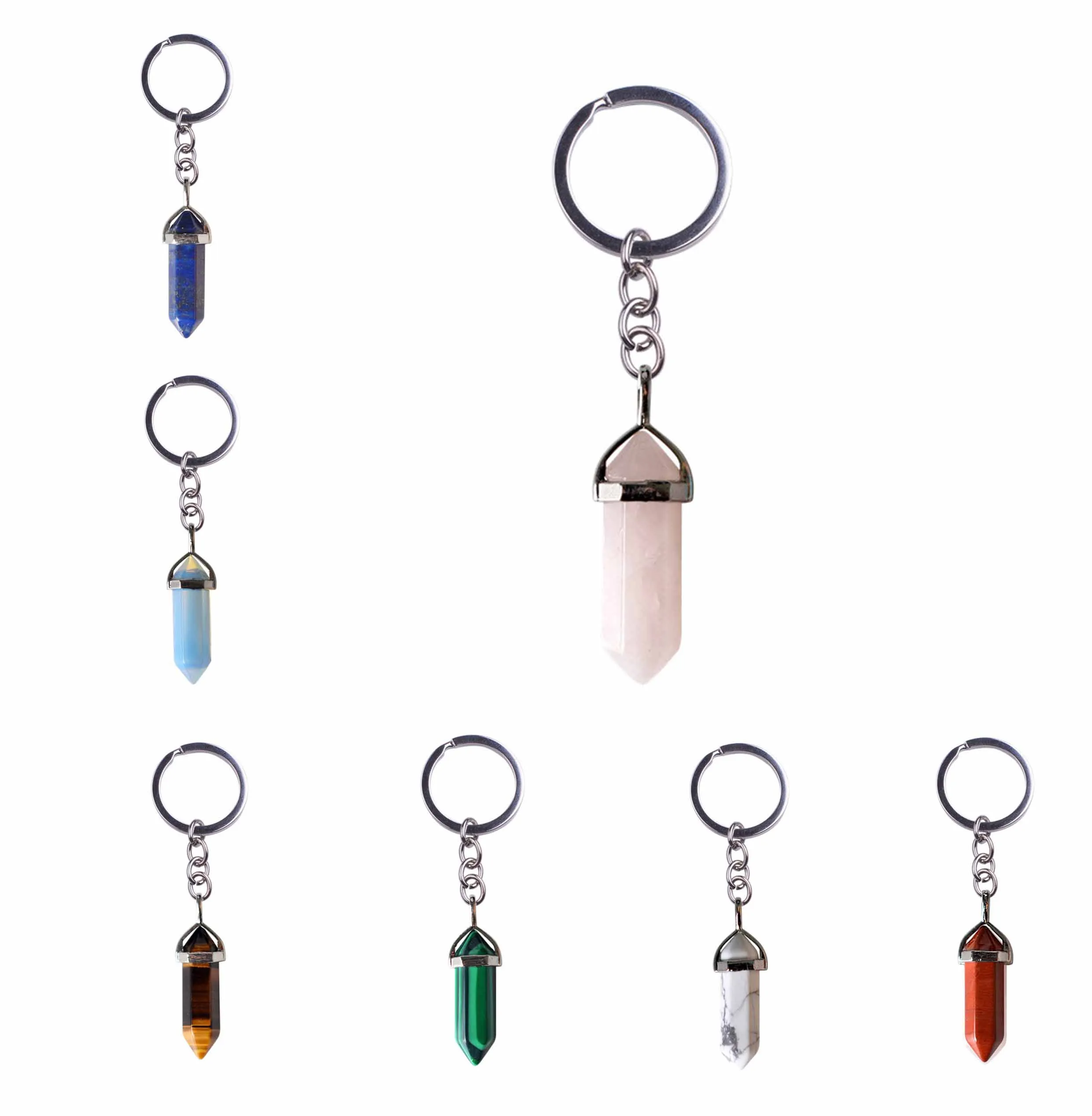 Charm Natural Stone Colorful Tapered Silver Color Female Fashion Keychain Boho Jewelry Car