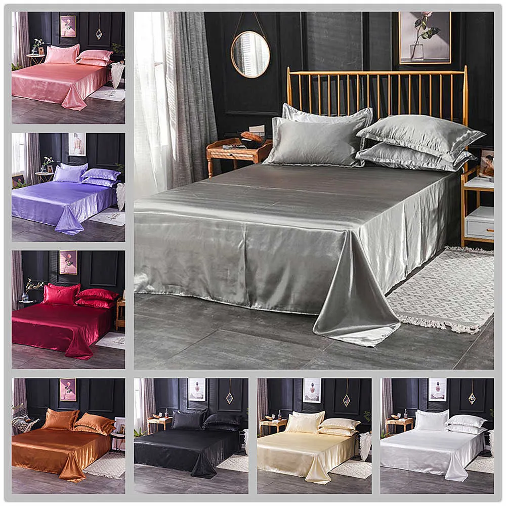 Whole Luxury 100% Satin Silk White 1PCS Flat Sheet Silky Queen King Bed Sheets For Women Men Y200417229k