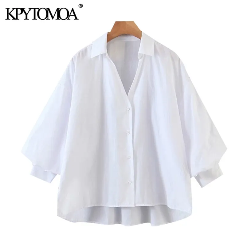 Kvinnor Mode Button-up Lossa Oregelbundna Blusar Lantern Sleeve Side Vents Kvinnor Blusas Chic Toppar 210420