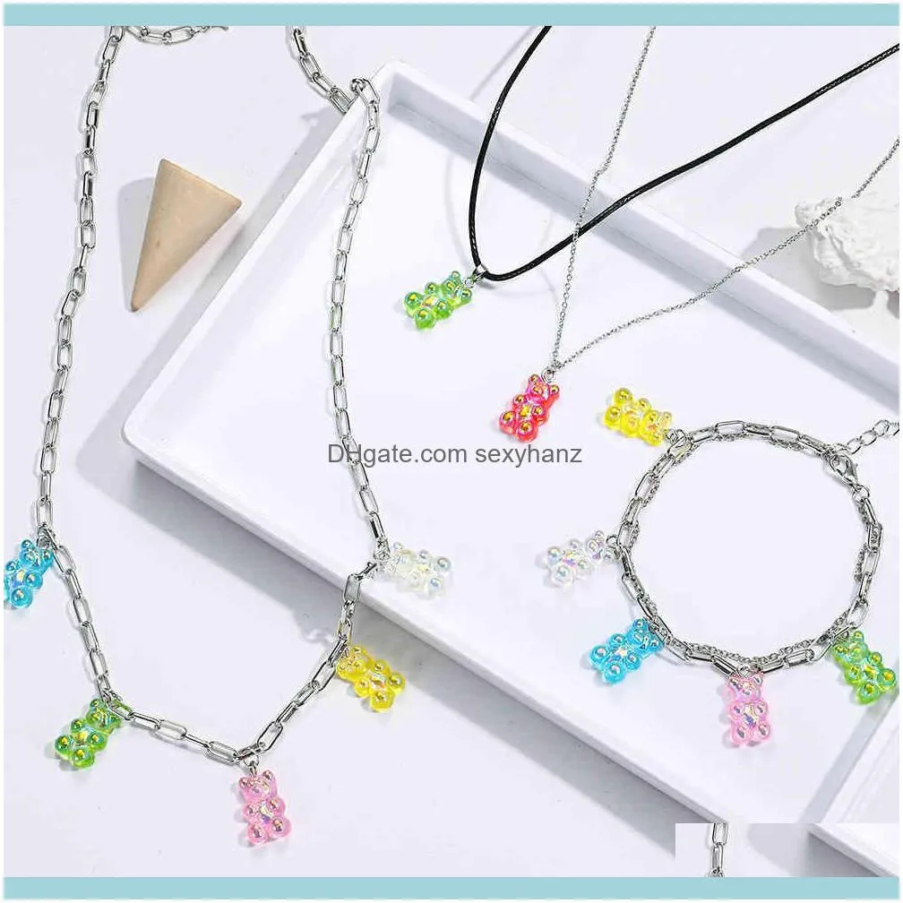 Candy Color Cute Cartoon Bear Chain Earrings for Women and Girl Daily Lovely Jelly Pendant Long Dangle Jewelry