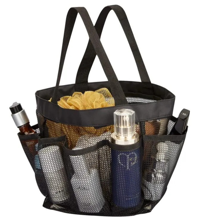 Fournitures de toilette Caddie de douche en maille pour dortoir d'université, sac fourre-tout de douche portable suspendu, 8 poches, accessoires de toilette et de salle de bain