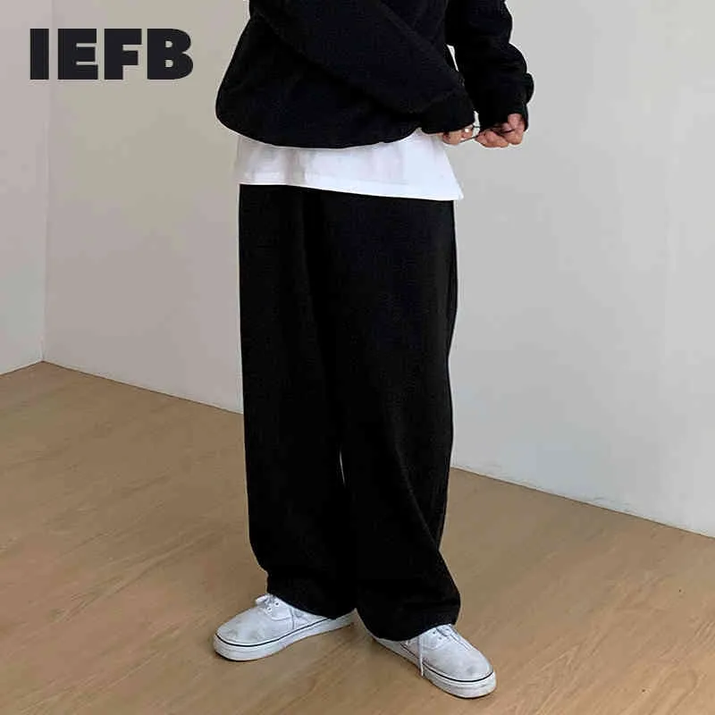 IEFB coreano spres casuais canais cintura elástica reta solta calças confortáveis ​​pretas calças esportivas cinza 9Y5494 210524