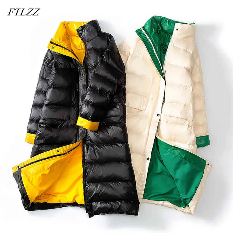 Зимнее длинное пальто Женщины ультра легкая белая утка вниз куртка женский свободный ветрозащитный 210423