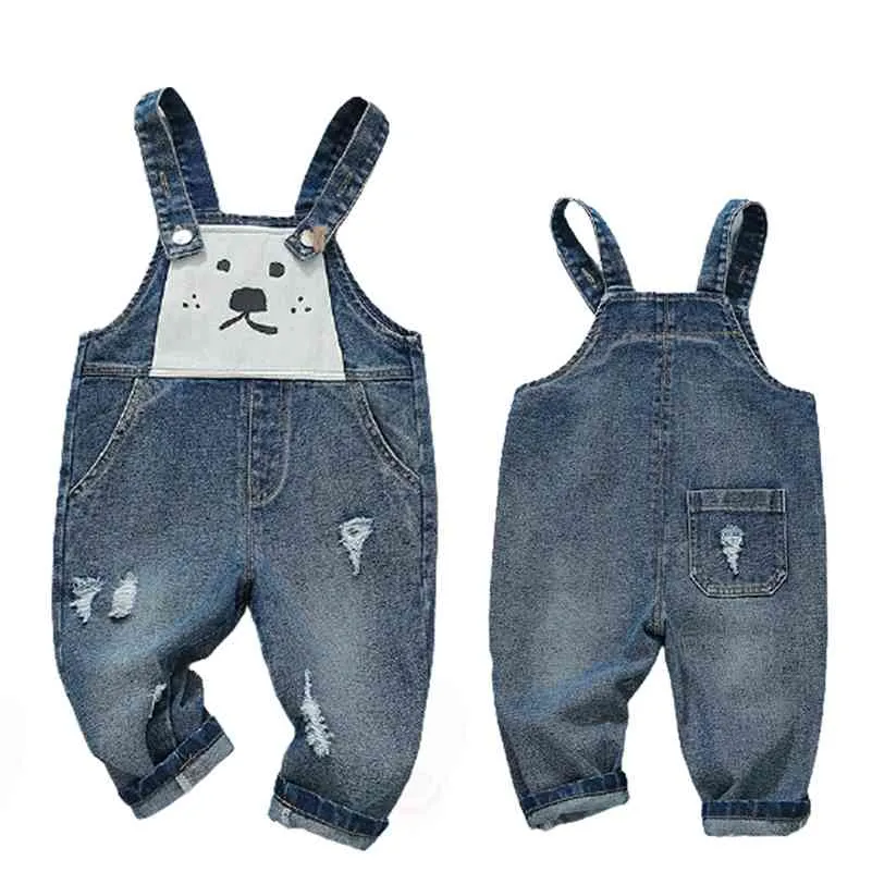 İlkbahar Sonbahar Çocuk Giysileri Bebek Erkek Kız Karikatür Denim Pantolon Tulum Bebek Kıyafet Çocuklar Ayı Moda Toddler Casual 210417