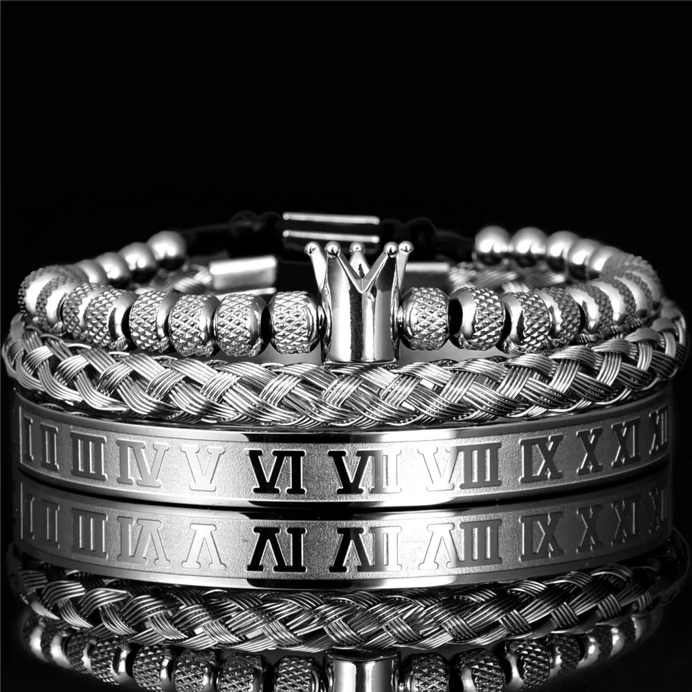 Set luxury römisch königliche Kroncharmarmband Männer Edelstahl Geometrie Pulseiras Offen verstellbare Armbänder Paar Schmuck G7836939