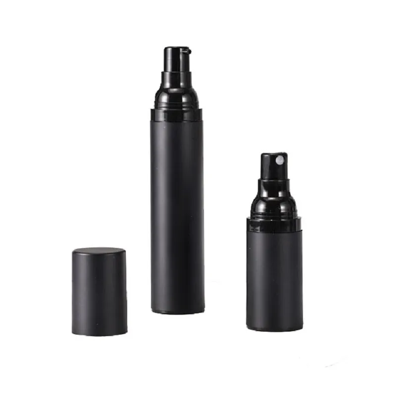 Puste czarne frostowane plastikowe jako butelki pompy natryskowej bezpowietrznej 15ml Dozownik 50 ml dla cieczy kosmetycznej / balsam
