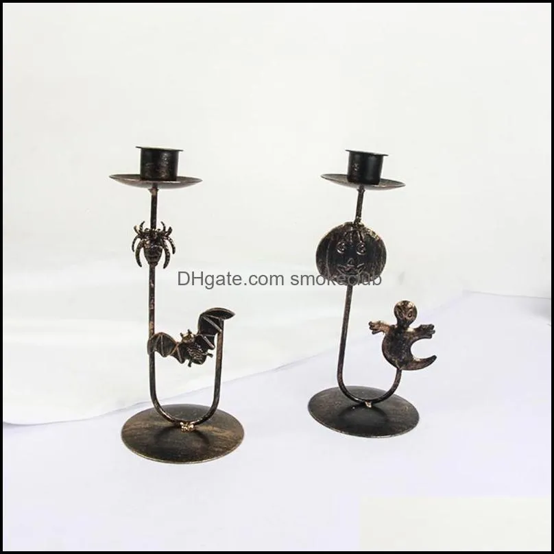 Candle Holders Stand Eye-catching Rust-proof Wrought Iron Halloween Themed Display Home Candlestick Party