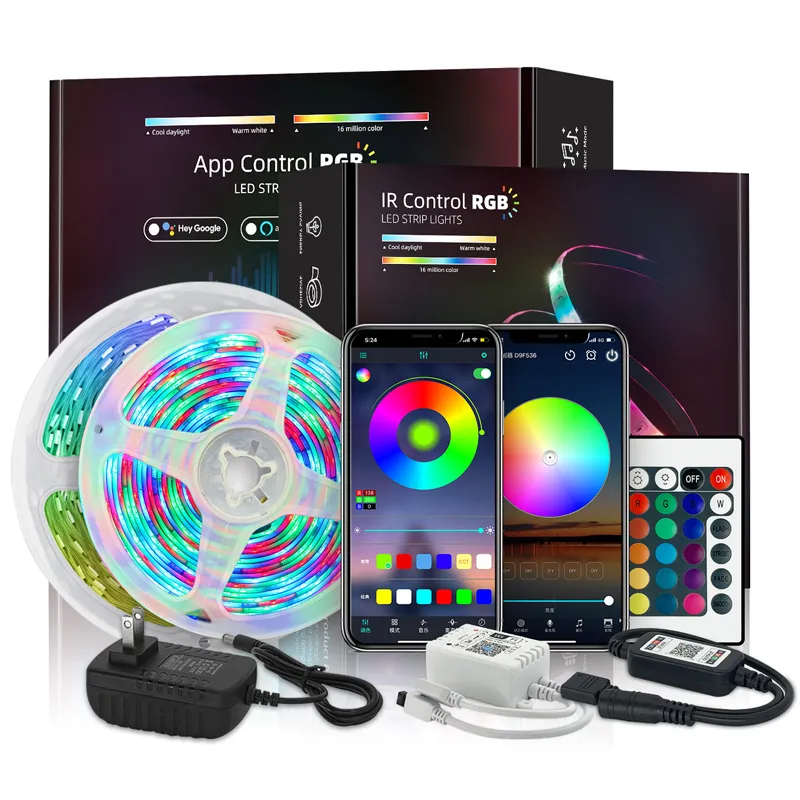 32.8ft 50ft 65.6ft شرائط LED 10M 15M 20M RGB 5050 LED Strip Light Lights مع وحدة تحكم WIFT Bluetooth