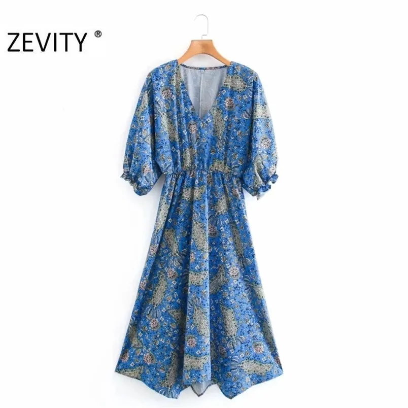 Kadınlar Vintage Totem Çiçek Baskı Gömlek Elbise Lady Batwing Kollu Rahat Kimono Vestido Chic Elastik Bel Elbiseleri DS4508 210420