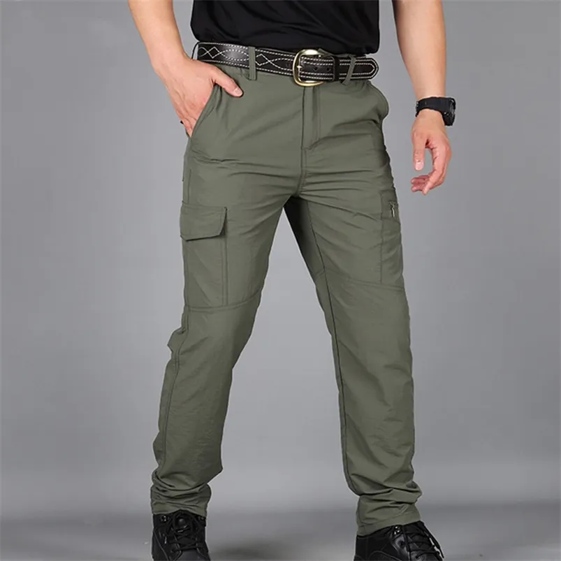 Thoshine Brand Summer Men Casual Cargo Pants Thin Pockets Outdoor Quick Dry Breathable Waterproof Military Tactical Trousers 210715