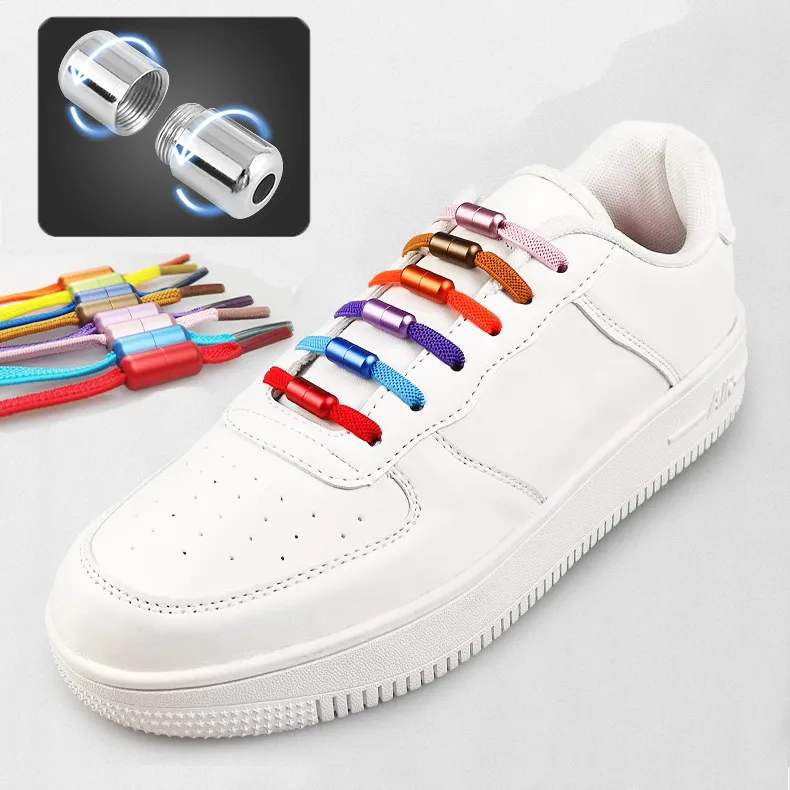 Pair Elastic Locking Color Metal Capsule Elastic Shoelaces Flat Sneakers Shoe Laces Quick No Tie Shoelace Kids Adult Shoes Lace 19 Colors