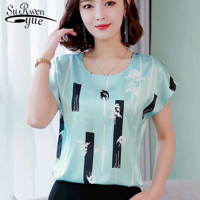 summer Women chiffon shirt and tops fashion plus size O-neck printing pattern Leisure Lady shirts Loose office lady 3741 50 210521