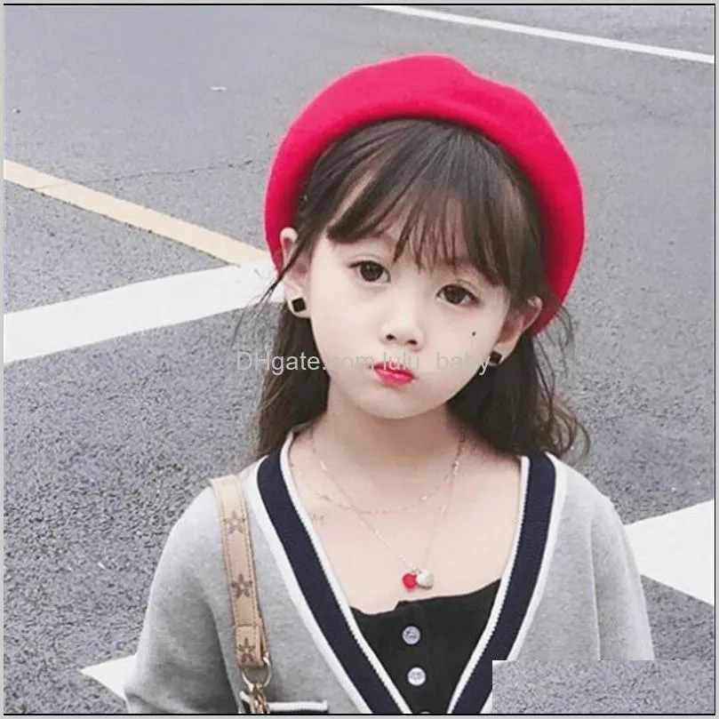 new fashion children wool warm berets spring pure colors berets autumn kids cute beret hats baby girl hat caps retro caps fashion