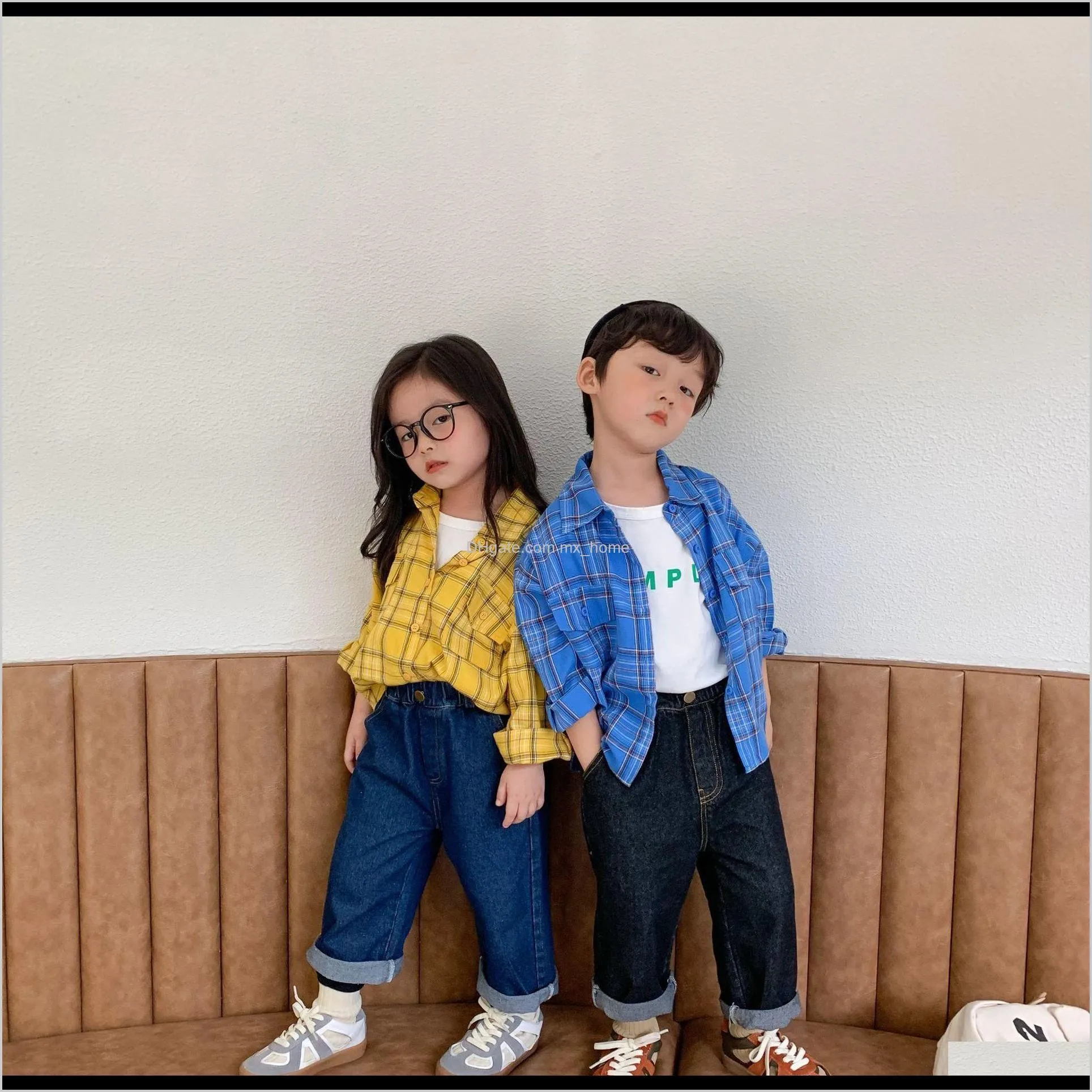 autumn kids children casual all-match jeans boys girls soft solid color loose denim pants 1-7y 201207