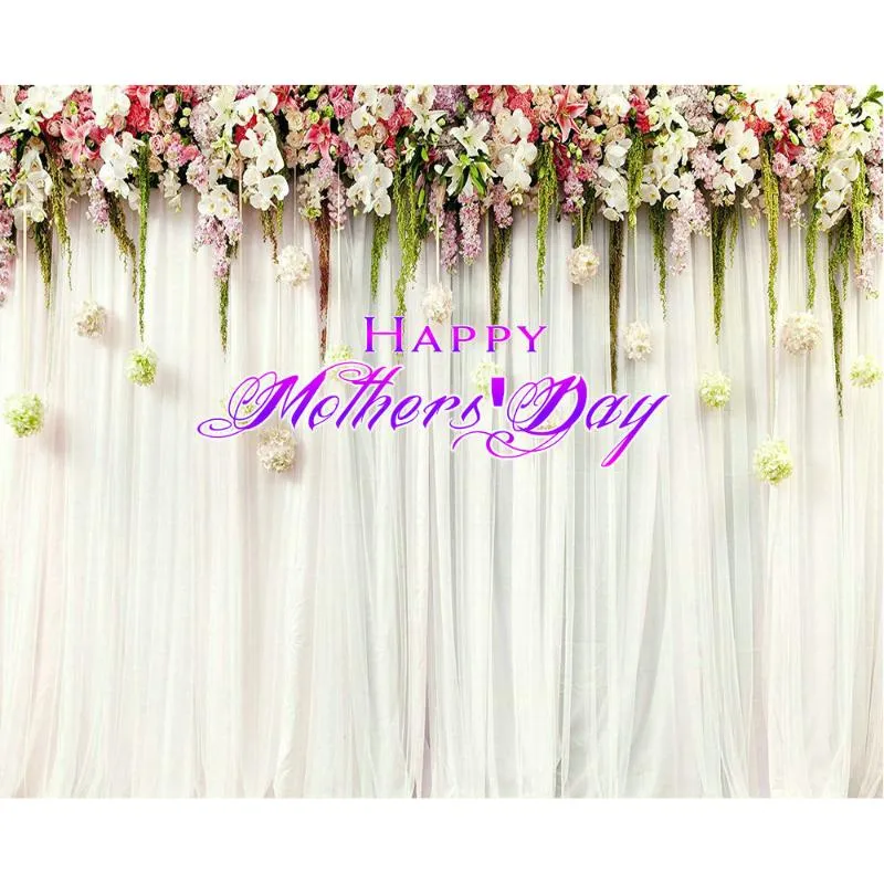 Party Dekoracja Szczęśliwy Dzień Matki Kwiat Roślin White Curtain Tło Kocham Mój mama Decor Tło PO Booth Studio Rekwizyty