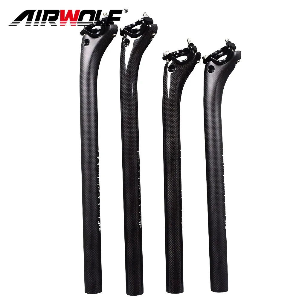 Airwolf Tam Karbon Fiber MTB Yol Bisikleti Koltuk Mesajlar Bisiklet Seatpost 3 K Mat 27.2 30.8 31.6 350 / 400mm Bisikletleri Gönder Özel Renkli Logo