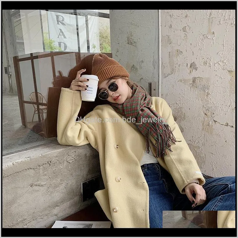 2020 new style england grid scarf female autumn winter warm color matching cashmere tassel shawl retro temperament scarf