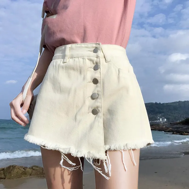 Vintage 2021 Zomer Vrouwen denim rok shorts witte Koreaanse losse wide been hoge taille Jean dames rokken voor dames
