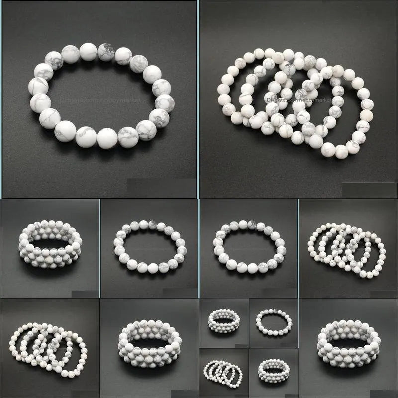 10mm Matte White Howlite Bracelet,Gemstone Bracelet,Turquoise Round Beads,Elastic Bracelet,Good Luck Bracelet