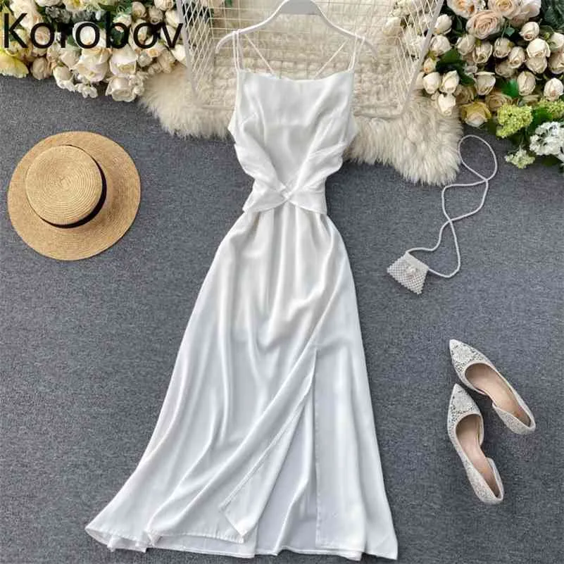 Korobov Sexy Open Back Cross Design Dress High Waist Hip A Line Long Vestido Slim Waist Solid Split Ropa Summer Temperament2a734 210430
