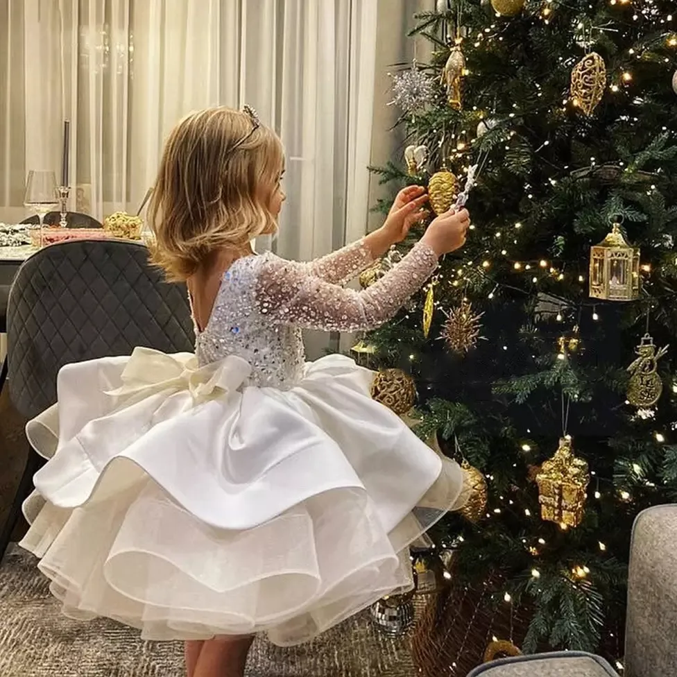 Jeweled Gold Sequin Toddler Yellow Evening Gown With Long Sleeves