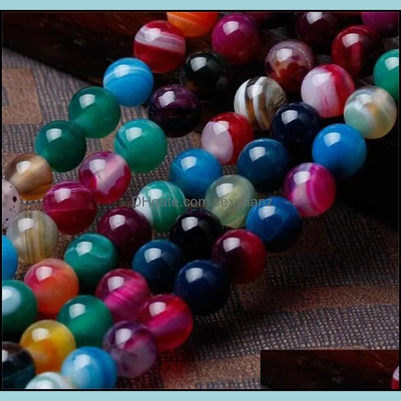 8mm Natural Color Stripe Agate Beads Round Stone Beads For Jewelry Making DIY Bracelet Necklace Onyx Bead 369 T2