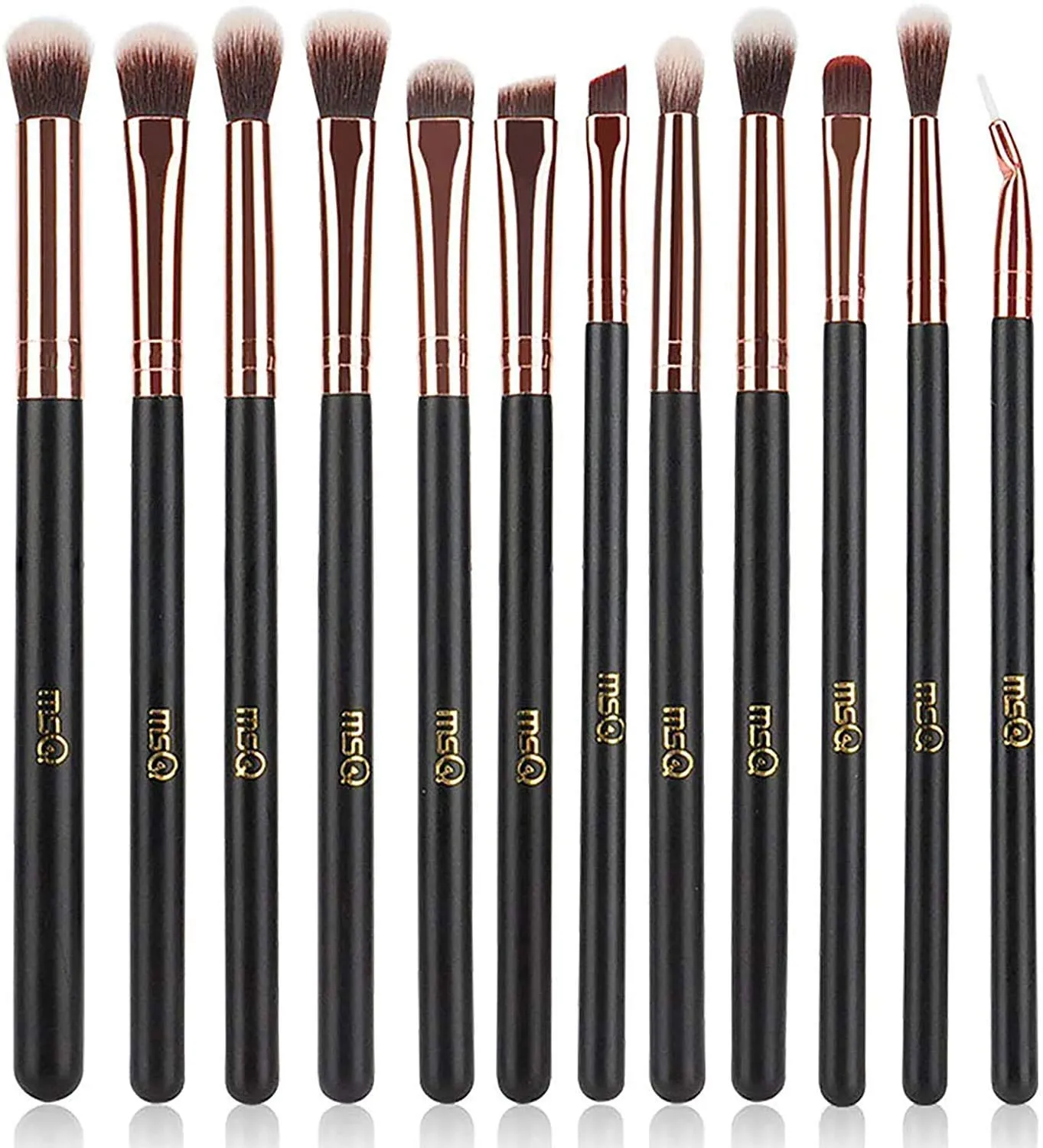 Augen-Make-up-Pinsel, 12-teilig, Roségold, Lidschatten-Make-up-Pinsel-Set mit weichen synthetischen Haaren, Echtholzgriff für Lidschatten, Augenbrauen, Eyeliner, Verblenden