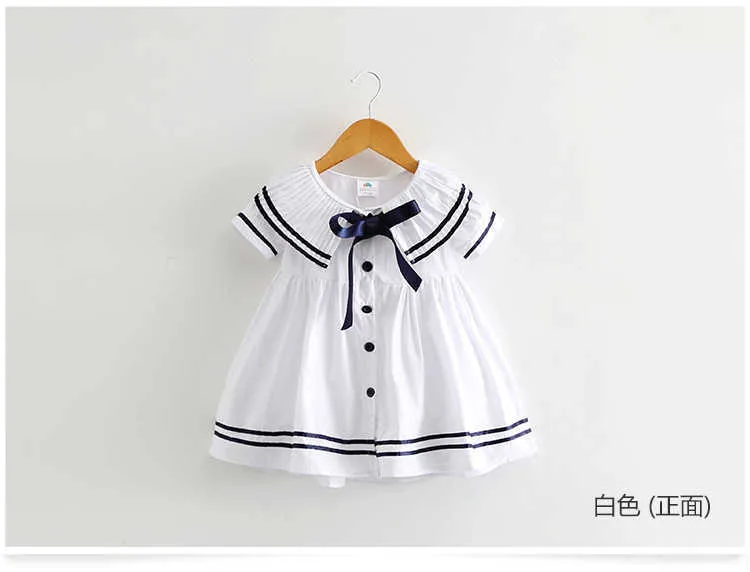  Summer 2 3 4 6 8 10 Years Children Cute Short Sleeve Botton Bow Sailor Collar Patchwork Little Kids Navy Blue Girls Dress (3)