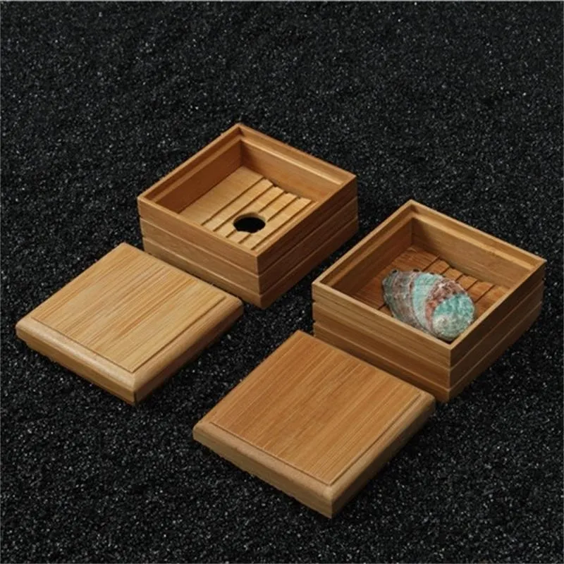 Natural Wooden Soap Box Wash Basin Drying Square Soaps Holders For Bath Shower Plate Bathroom 6 8sl Q2