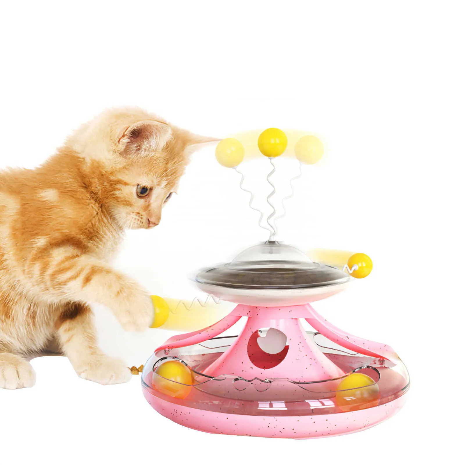 Turntable de gato interativo gato alimentar alimentador de animais de estimação girating bolas de gato brinquedo multifuncional alimentos dispensador giratable brinquedo para gato 210929