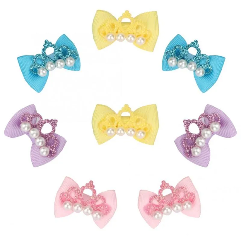 Dog Apparel 50 X Pet Hair Bows Rubber Bands Crown Pearl Puppy Accessories Supplies Small Headwear