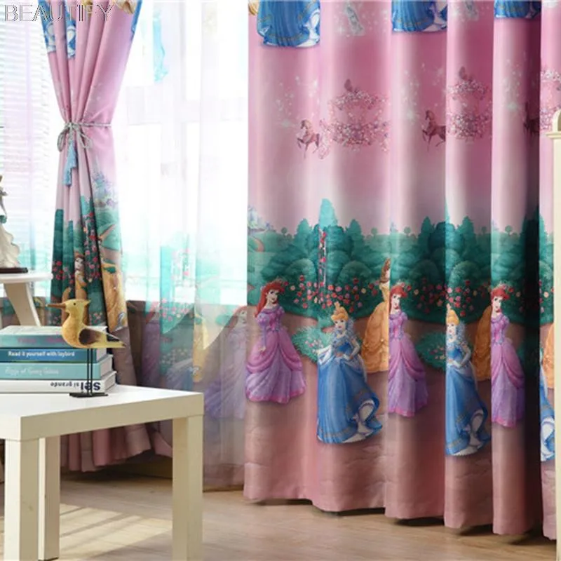 Gardin draperier amerikansk stil prinsessa figur blackout gardiner för flicka sovrum fönster söta romersk blindbehandlingar tecknade tulle barn roo