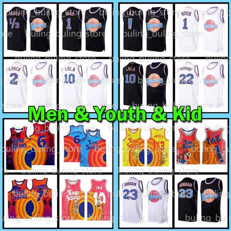 2021 RUIMTE JAM 2 TUNE SQUAD LEBRON 6 JAMES BASKBALL JERSEYS 1 BUGS Bunny Jersey 23 Michael 1/3 Tweety D.Duck 10 Lola! TAZ Daffy Duck Bill Murray 7 R.Runner Mens Youth Kids