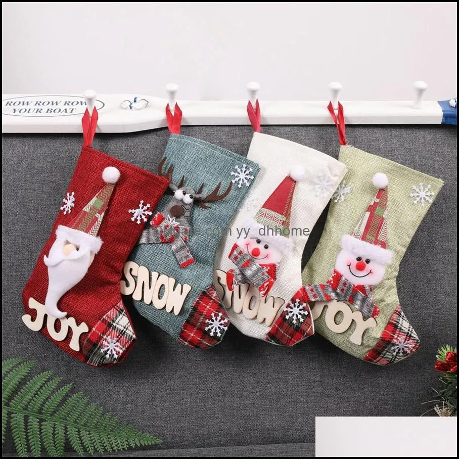 Christmas Stockings Xmas Tree Pendant Ornaments Santa Snowman Deer Sock Candy Gift Bag Xmas Decoration Party Accessory JK1910