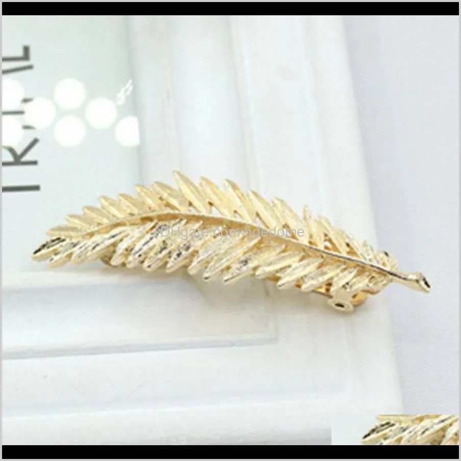 fashion design feather leaf hairpin with clear line gold or silver plated for women hair clip